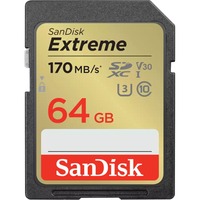 SanDisk Extreme 64 Go SDXC UHS-I Classe 10, Carte mémoire 64 Go, SDXC, Classe 10, UHS-I, 170 Mo/s, 80 Mo/s