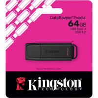 Kingston DataTraveler Exodia 64 GB, Clé USB Noir, 64 Go, USB Type-A, 3.2 Gen 1 (3.1 Gen 1), Casquette, 8,96 g, Noir