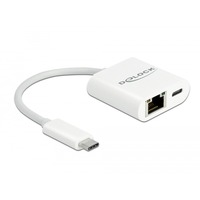 DeLOCK USB-C > Gigabit LAN RJ-45 + PD, Adaptateur Blanc, 0,115 mètres