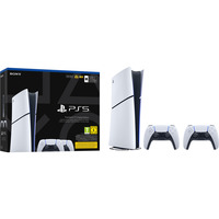 Sony Interactive Entertainment PlayStation 5 Digital Edition (Slim) - 825 Go + 2 manettes sans fil DualSense, Console de jeu Blanc/Noir