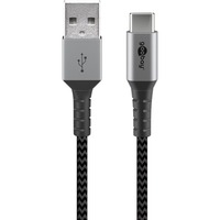 goobay Câble textile USB-C > USB-A avec connecteurs métalliques Gris/Argent, 1 mètre