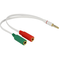 DeLOCK Adaptateur pour casque d'écoute 1 x 3,5 mm 4 broches Jack stéréo mâle > 2 x 3,5 mm 3 broches stéréo, Câble en Y Blanc