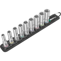 Wera Ceinture B Jeu de douilles Deep 1, avec entraînement 3/8", 9 pièces, Clés mixtes à cliquet Noir