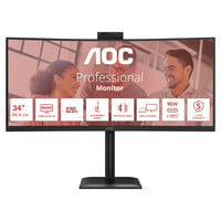 AOC CU34E4CW 34" Moniteur UltraWide incurvé Noir, 1x DisplayPort, 2x HDMI, 2x USB-C, 4x USB-A, 1x RJ-45, 120 Hz