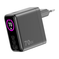 Sitecom 70W GaN Power Delivery chargeur mural avec affichage LED Noir, 2x USB-C, 1x USB-A