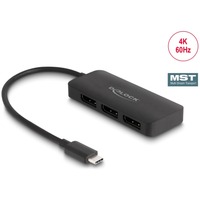 DeLOCK Splitter USB-C > 3x DisplayPort MST, Répartiteurs de DisplayPort Noir, 0,15 mètre