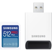 Samsung PRO Plus 512 Go SDXC, Carte mémoire Blanc, UHS-I U3, Classe 3, V30, lecteur de carte inclus