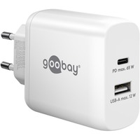 goobay 65W GaN USB-C PD Dual Fast Charger Blanc, 1x USB-C, 1x USB-A