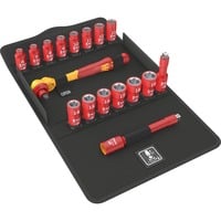 Wera 8100 SB VDE 1 Jeu de cliquets Zyklop, Set d'outils Rouge/Jaune, 17 pièces, isolées, avec levier d'inverseur, 3/8" drive, métrique