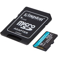 Kingston Canvas Go! Plus 512 Go microSDXC, Carte mémoire Noir, Incl. adapteur, Class 10, UHS-I U3, V30, A2