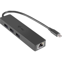 i-tec 3 ports USB-C Slim + Gigabit Lan, Hub USB Noir, LAN, ASIX AS88179, 125 mm, 29 mm, 15 mm