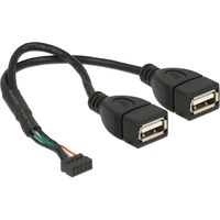 DeLOCK Connecteur USB 2.0 femelle 2,00 mm 10 broches > 2 x USB-A 2.0 femelle, Câble en Y Noir, 0,15 mètre