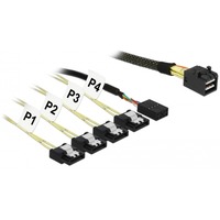 DeLOCK Mini SAS HD SFF-8643 > 4x SATA 7-Pin, Adaptateur Noir, 1 mètre + Bande latérale 1 m Métal
