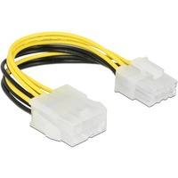 DeLOCK Power 8 pin EPS male > female, Câble d'extension Noir/Jaune, 0,15 mètres