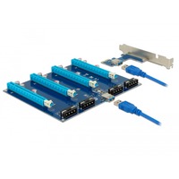 DeLOCK Carte Riser PCI Express x1 > 4 x PCIe x16 avec câble USB, Carte de montage