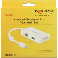 DeLOCK Mini DisplayPort > VGA/HDMI/DVI, Adaptateur Blanc, 62630, 0,16 mètres